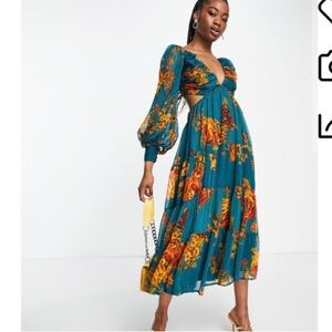 ASOS DESIGN Soft Pleated Bodice Midi Dress With Tiered Skirt And